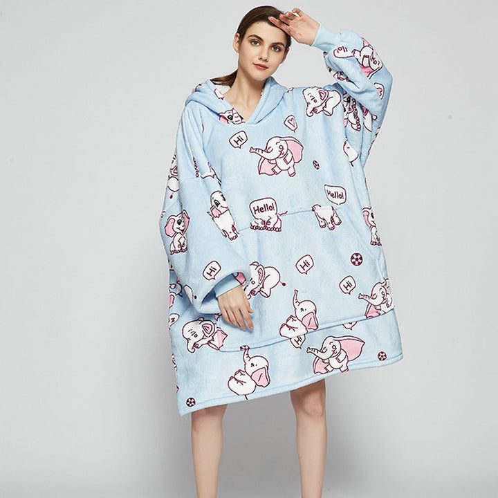 Filt med ärmar i mjuk flanell – oversize hoodie med tryck