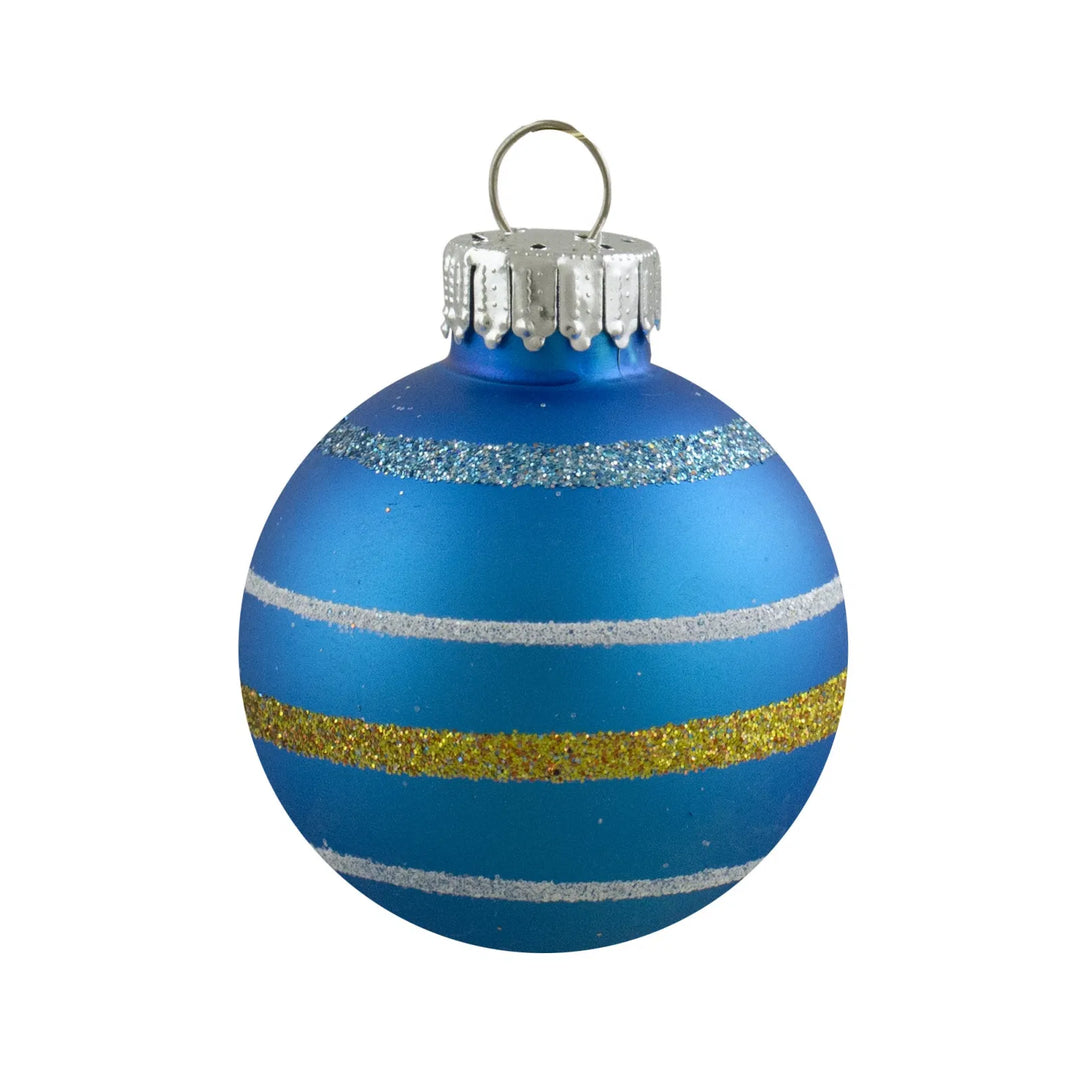 Tio färgglada julgranskulor i glas