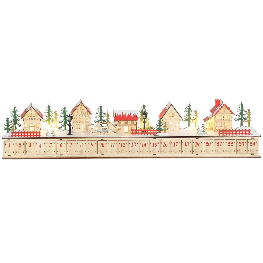 Lång upplyst adventskalender i trä