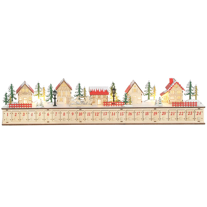 Lång upplyst adventskalender i trä