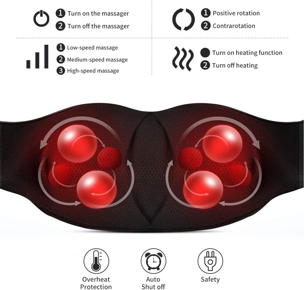 Elektrisk shiatsu-massage för nacke, rygg och axlar med värme