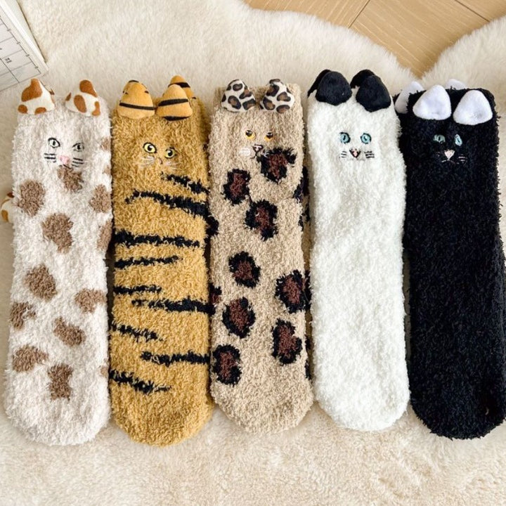 Fleecesockor med kattöron i tigermönster