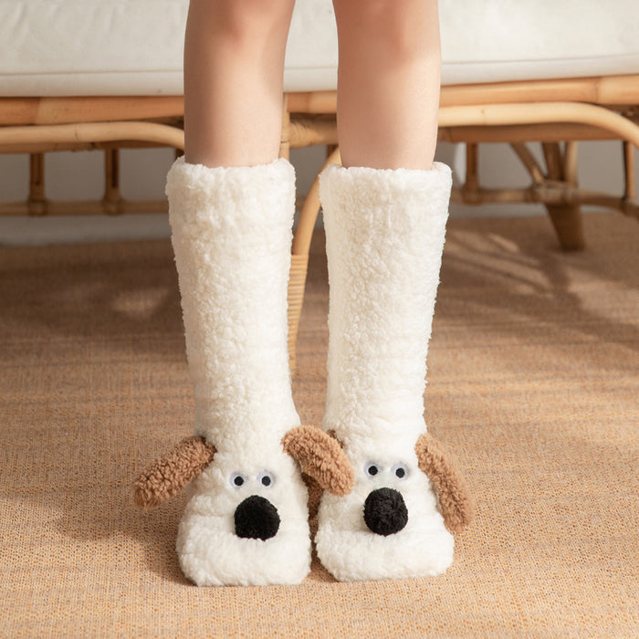 Värmekällan Fluffiga hundsockor med 3D-ansikte och öron