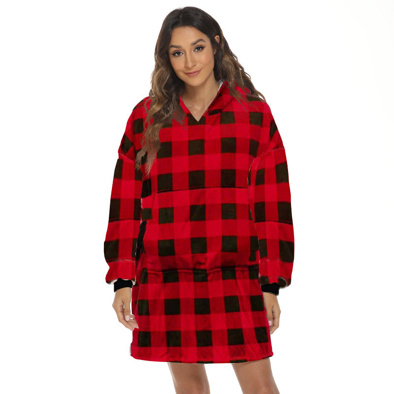 Oversize hoodiefilt med roligt mönster