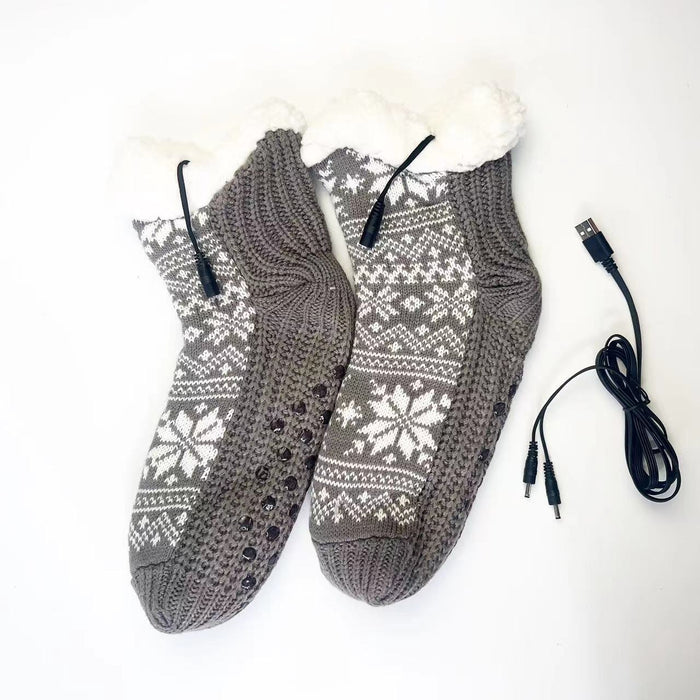 Värmekällan Eluppvärmda raggsockor med snöflingor och plyschfoder