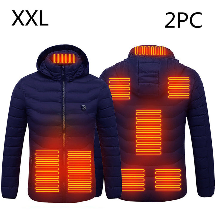 Värmejacka med åtta zoner i 2-pack, avtagbar huva och dragkedja