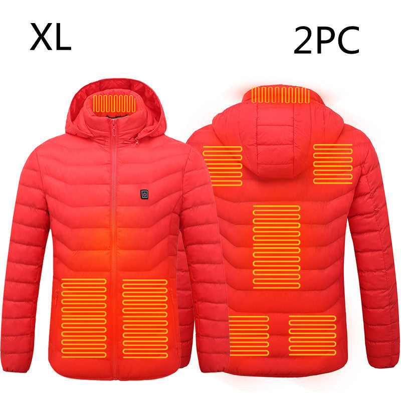 Värmejacka med åtta zoner i 2-pack, avtagbar huva och dragkedja