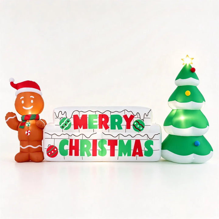 Uppblåsbar lysande julskylt med pepparkaksgubbe