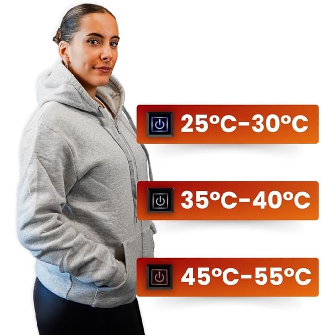 Värmekällan™ Uppvärmd huvtröja med dragkedja och USB-värmezoner