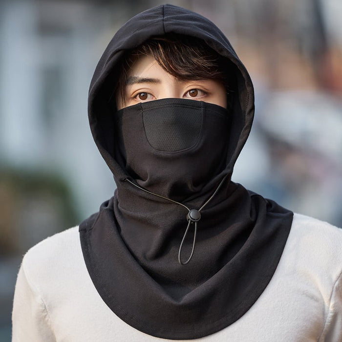Värmekällan™ Vindtät ansiktsmask med huva och halsvärmare för cykling
