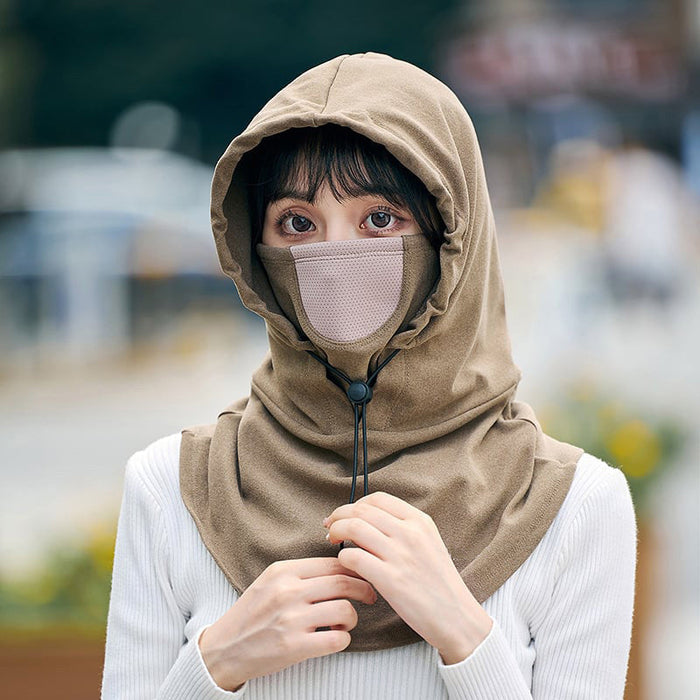 Värmekällan™ Vindtät ansiktsmask med huva och halsvärmare för cykling